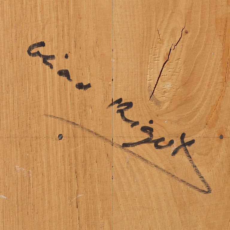Gérard Rigot, a painted and carved oak wall cabinet, exectued in his studio, France, second half of the 20th century.