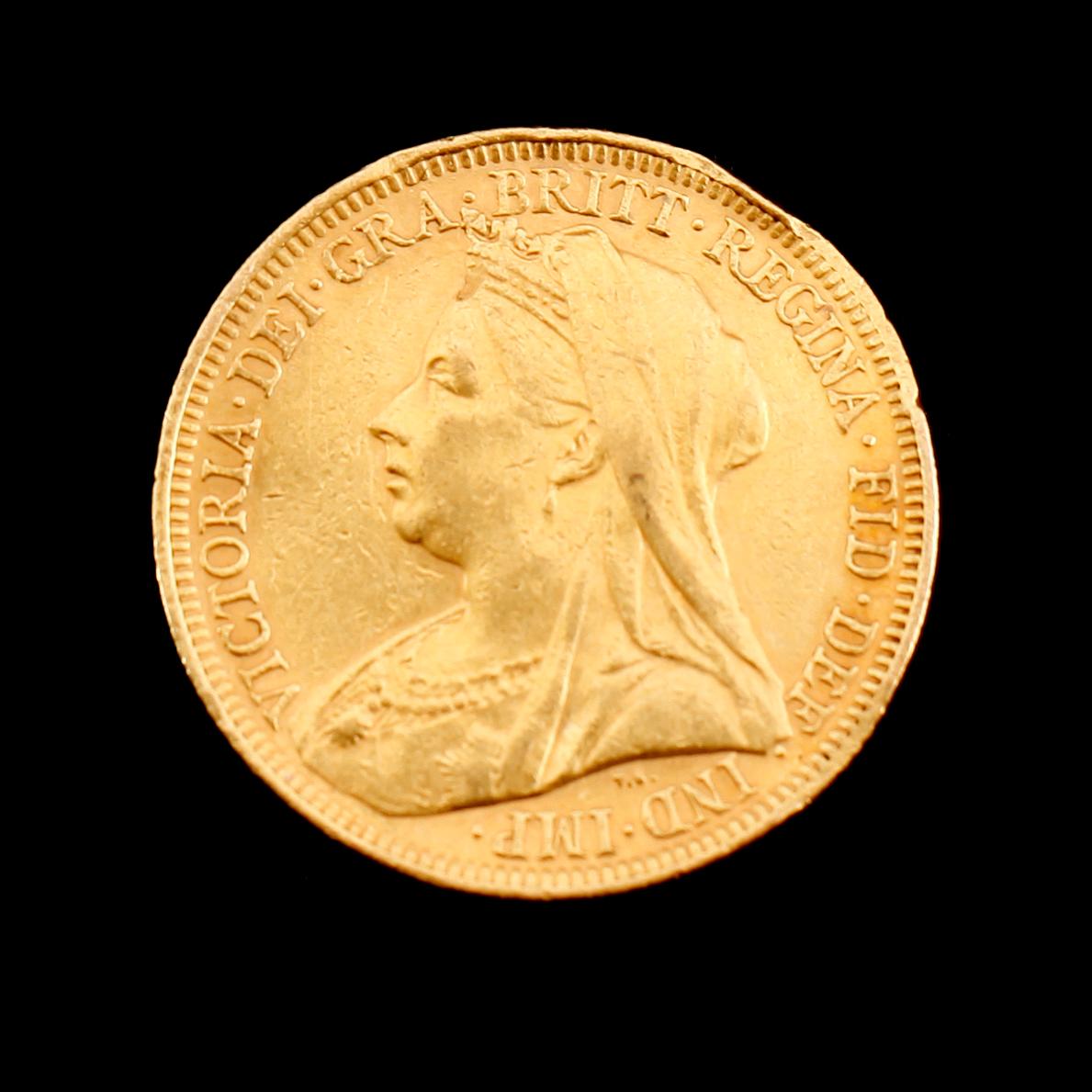 GULDMYNT, sovereign, Victoria, 1896. Vikt ca 8 gram.