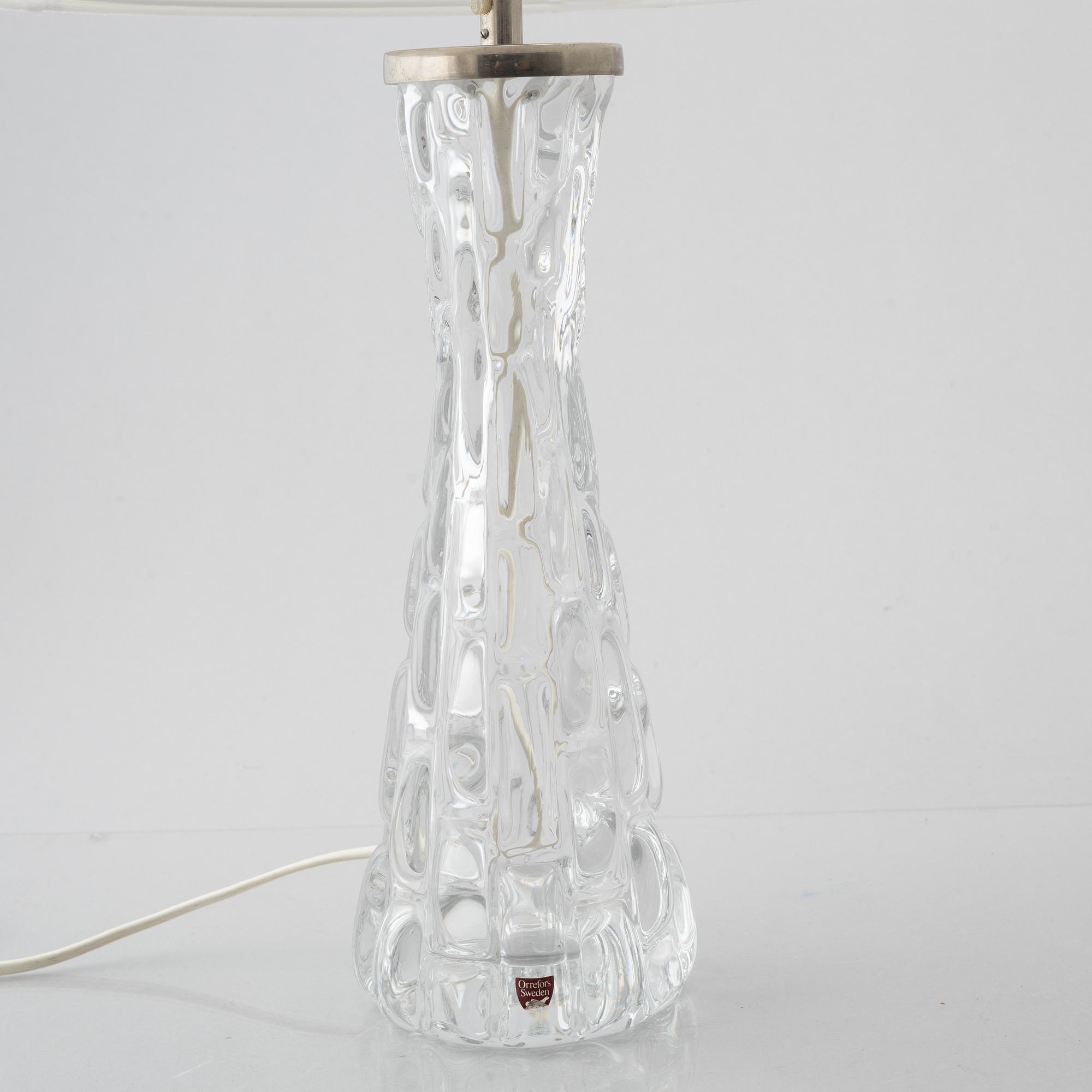 Carl Fagerlund, a pair of "RD-1477" glass table lamps, Orrefors, Sweden.