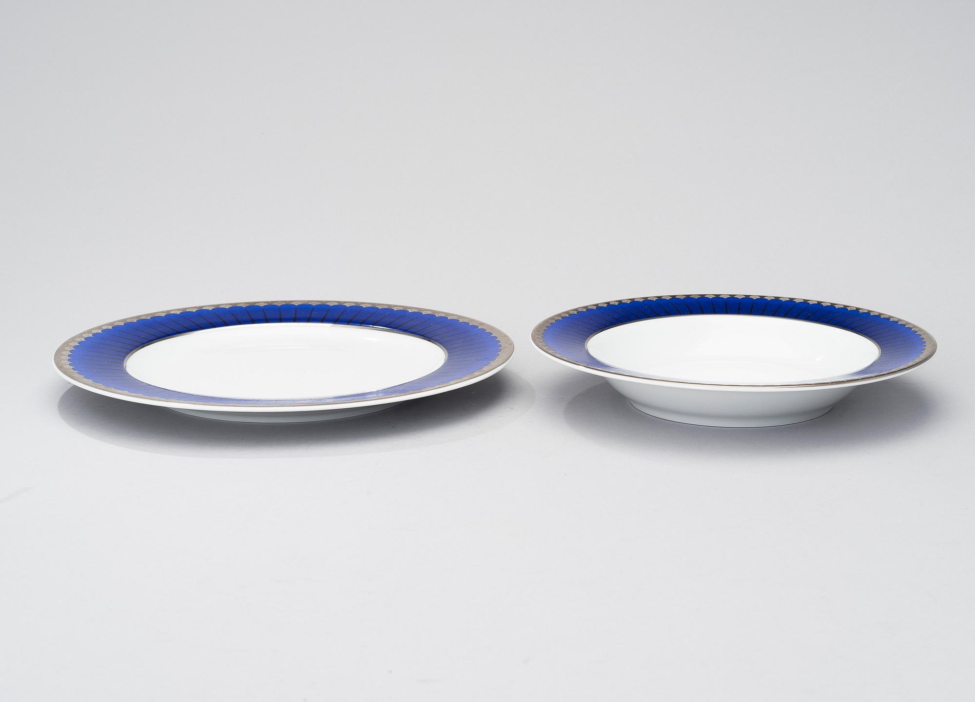 SIGVARD BERNADOTTE, 43 piece, porcelain tableware, "Christineholm"/"Marianne Royal Blue" Millenium 2000.