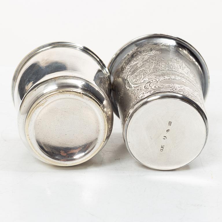 Two beakers, 2 pieces, silver, Stockholm, second half of the 19th century.
