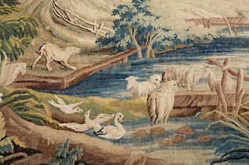 VÄVD TAPET, "Pastoral scen", gobelängteknik, ca 275,5-278,5 x 407 cm, Aubusson, Frankrike omkring 1700-talets mitt.