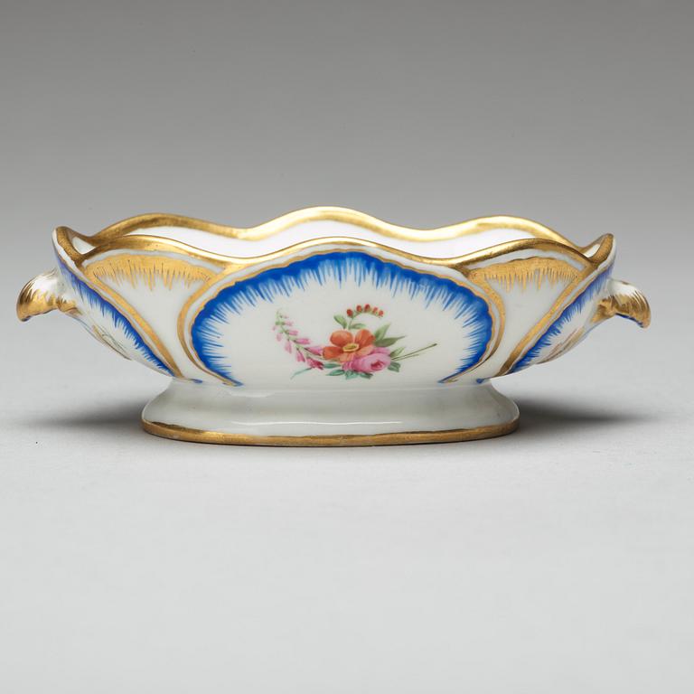 Two butter shells and a salt, Imperial Porcelain Manufacture, St. Petersburg, Russia, period of Czar Nicholas II.