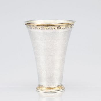 A Swedish 18th Century parcel-gilt silver beaker, mark of Henrik Nourin, Norrköping 1753.