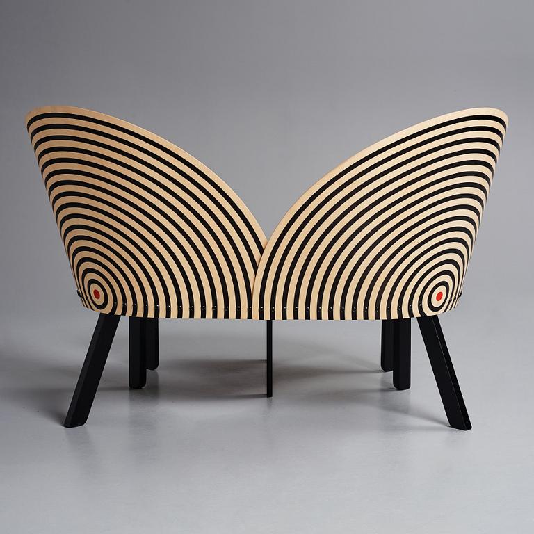 Nanna Ditzel, a 'Bench for two' with table, model 2600 & 2601, Frederica Stolefabrik, Denmark, post 1989.