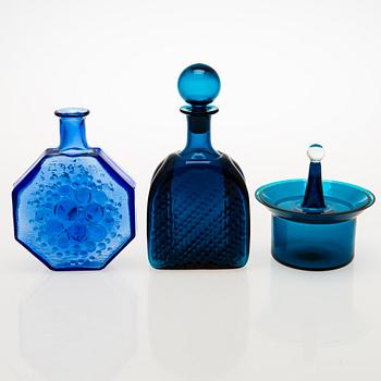 NANNY STILL, SOCKERSKÅL, KARAFF och FLASKA, glas, Riihimäen Lasi oy, 1960-tal.