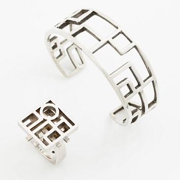 Claës E. Giertta, a ring and a bangle, silver, Stockholm 1961 and 1965.