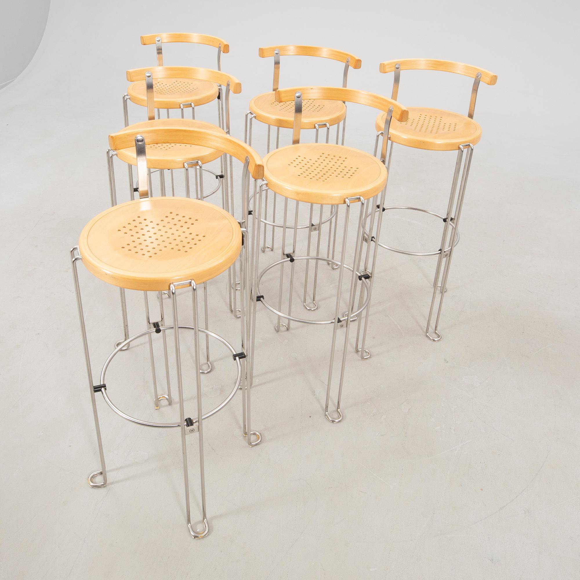 Barbord samt barstolar 6 st "Oblado" Blå Station sent 1900-tal.