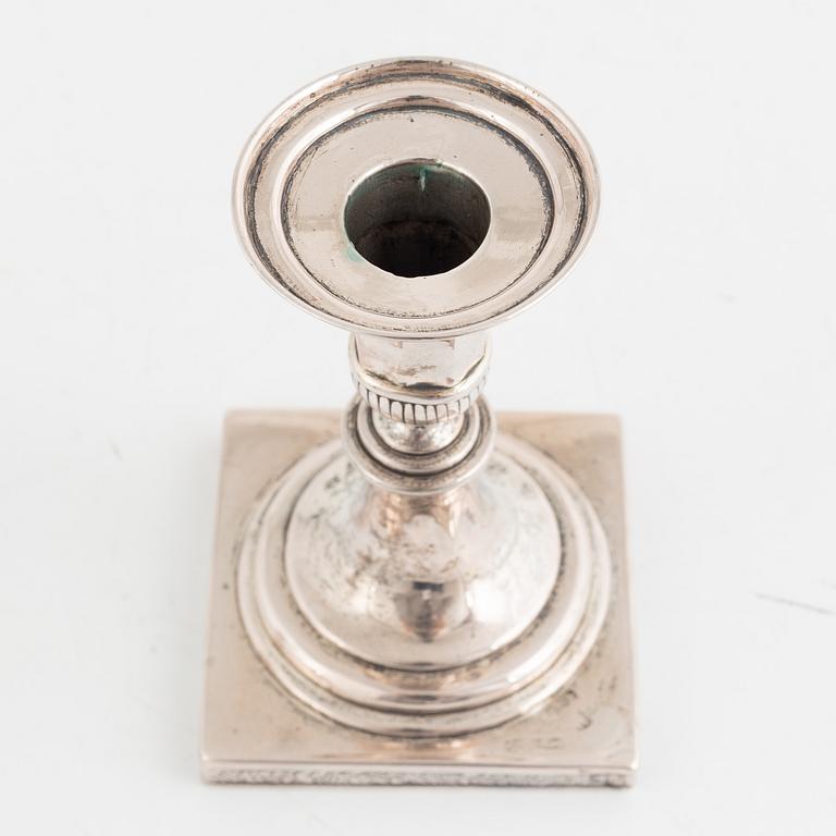 A Pair of Empire Silver Candlesticks, indistinct hallmarks, first half of the 19th Century.