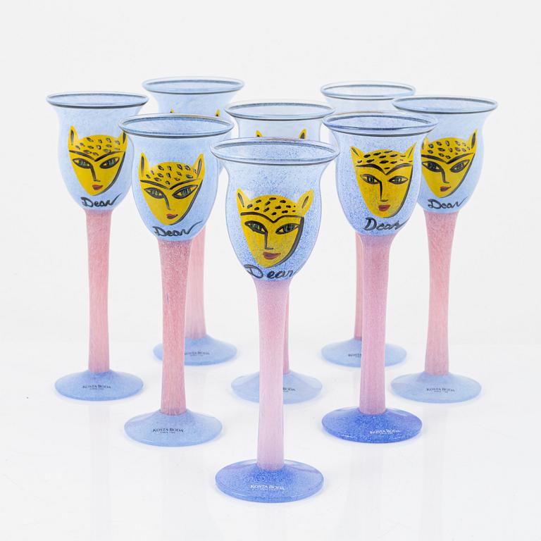 Ulrica Hydman-Vallien, eight glasses, 'Dear', Kosta Boda.