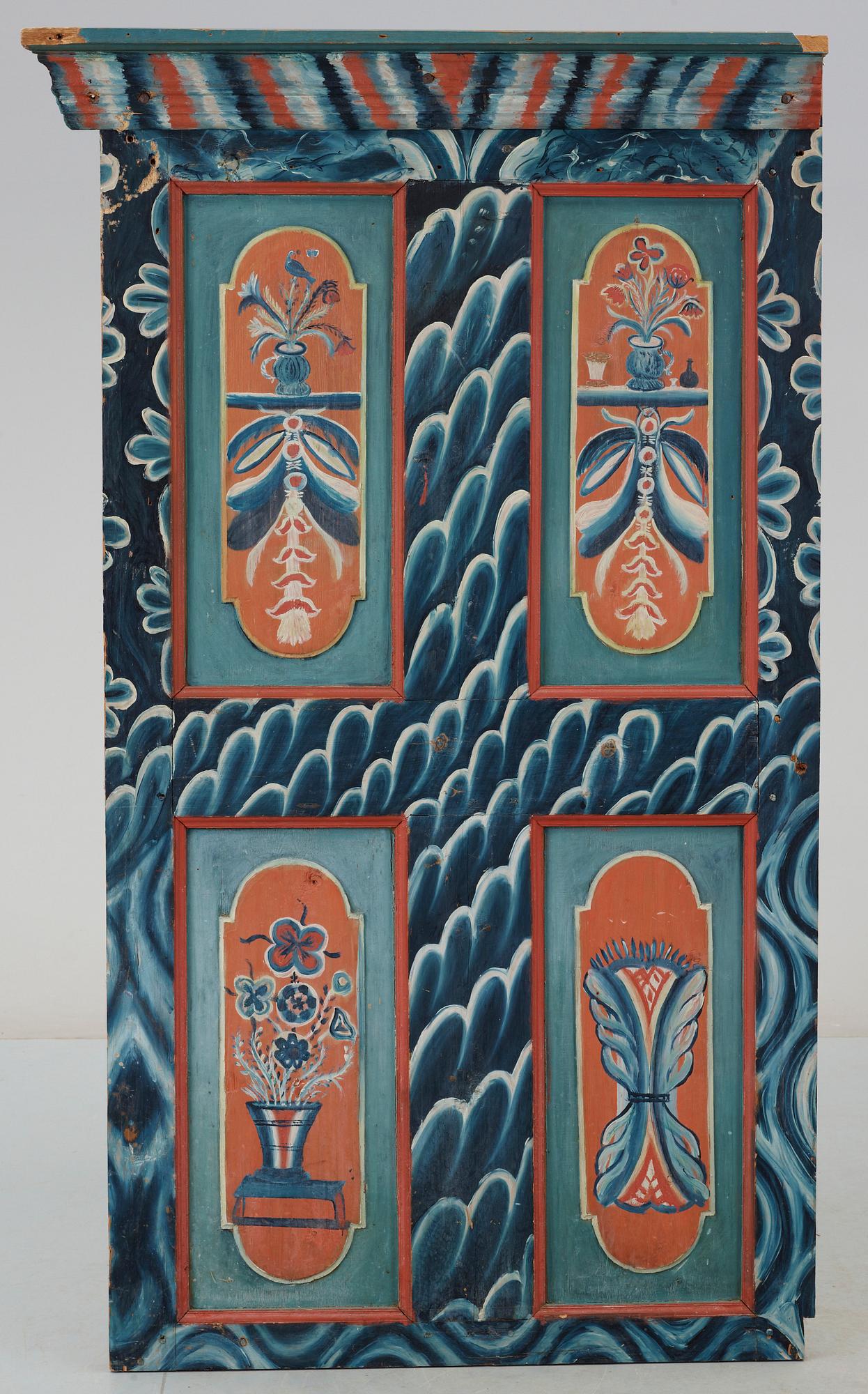 VÄGGFAST SÄNG, allmoge, Hede, Härjedalen. Bär dat 1795. Målningen utförd av vandrande målare från Järvsö, Hälsingland.