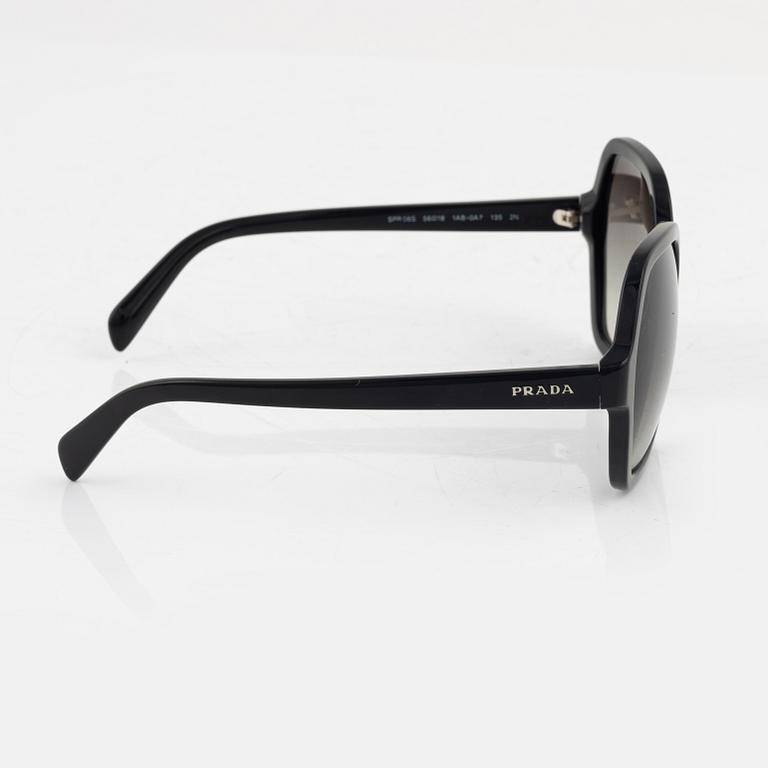 Prada, a pair of black sunglasses.