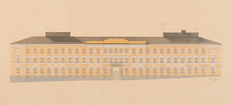 ARKITEKTRITNING, blandteknik, signerad och daterad 1981.