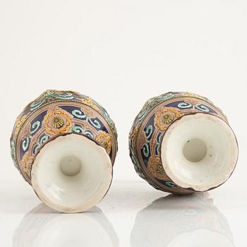 A pair of majolica jugs, Rörstrand, late 19th century.