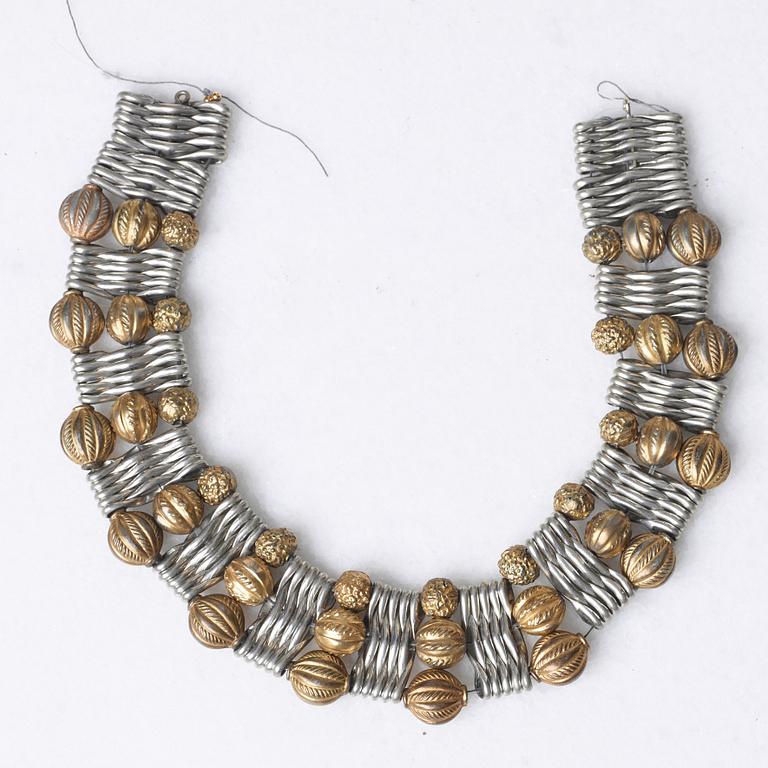 Estrid Ericson, a pewter, partly gilt necklace, Svenskt Tenn, Stockholm 1940's.