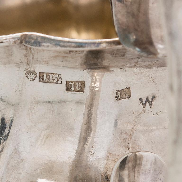 Gräddsnäcka, sked och soppslev, silver, Viborg och Fredrikshamn, 1866-1892.