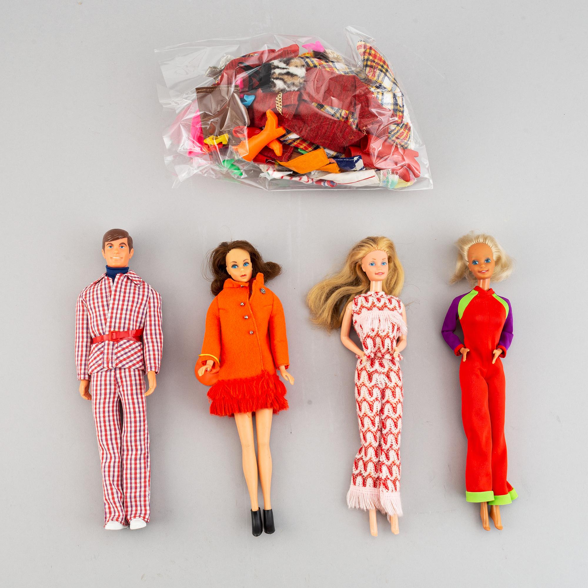 Four Barbiedolls with accessories, Mattel, 1960's-70's.