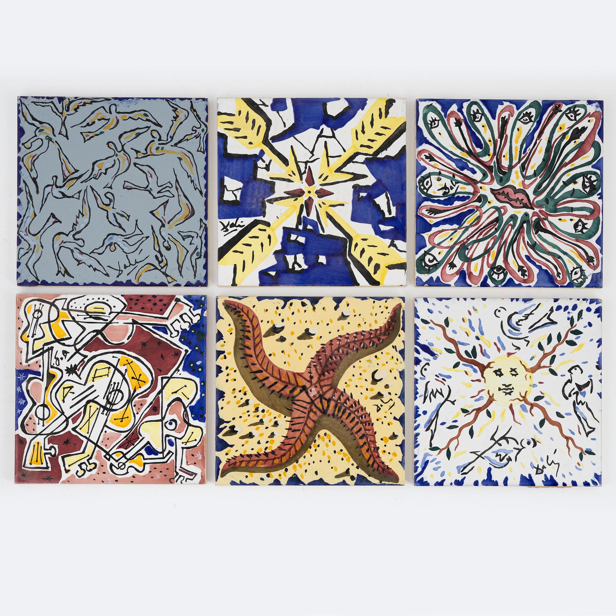 Salvador Dalí, after. A set of six earthenware tile plates, Spain.
