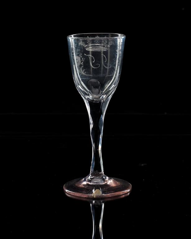 An English engraved wine goblet, late 18th Century.