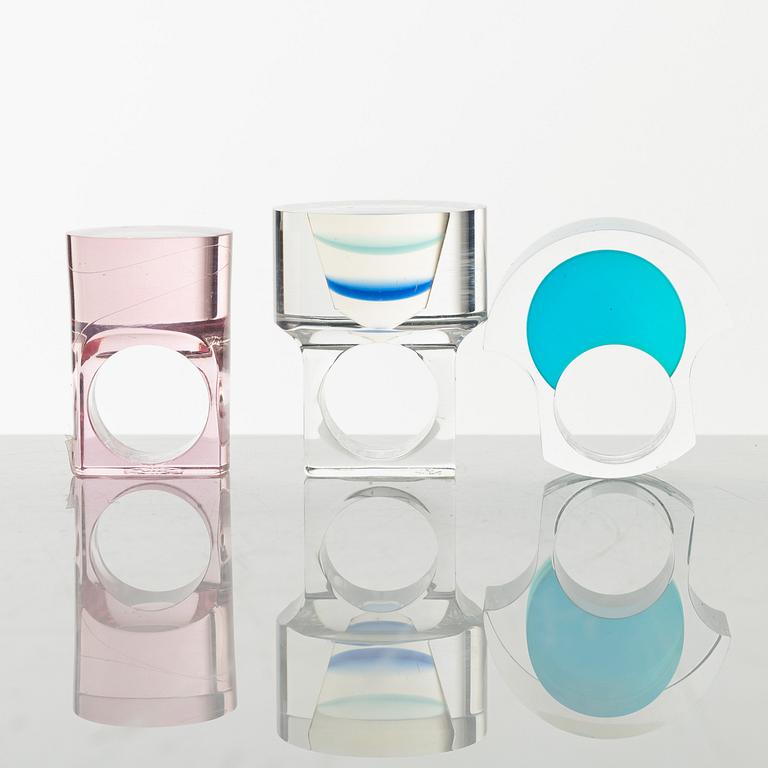 Siv Lagerström, three acrylic rings, 1970s.