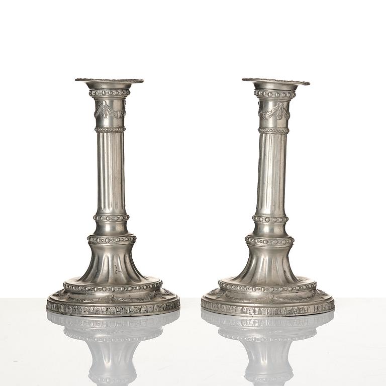 A pair of Gustavian pewter candlesticks, mark of Jacob Sauer (III), Stockholm 1793.