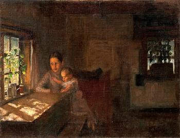 114. ALBERT EDELFELT, HARJOITELMA TEOKSEEN "SISÄKUVA UUSMAALAISESTA TALONPOIKAISTUVASTA".