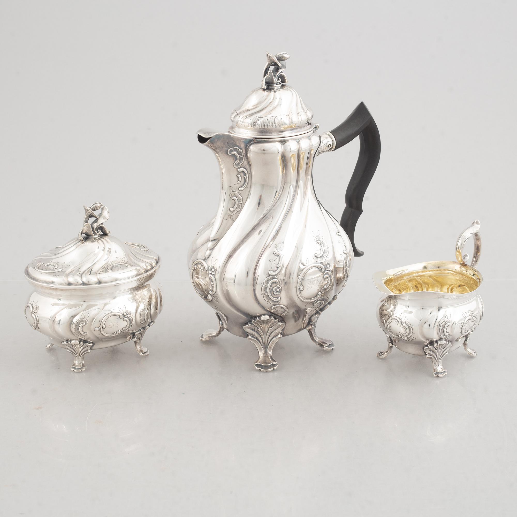 A Three Piece Silver Coffee Service, including mark of CG Hallberg, Stockholm 1961.