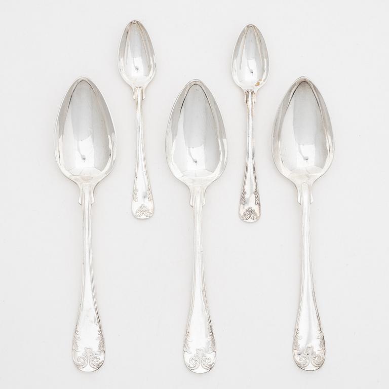 Dinner spoons, 12 pcs, as well as tea spoons, 12 pcs, silver, old French, mostly CF Carlman, Stockholm 1897-1898.