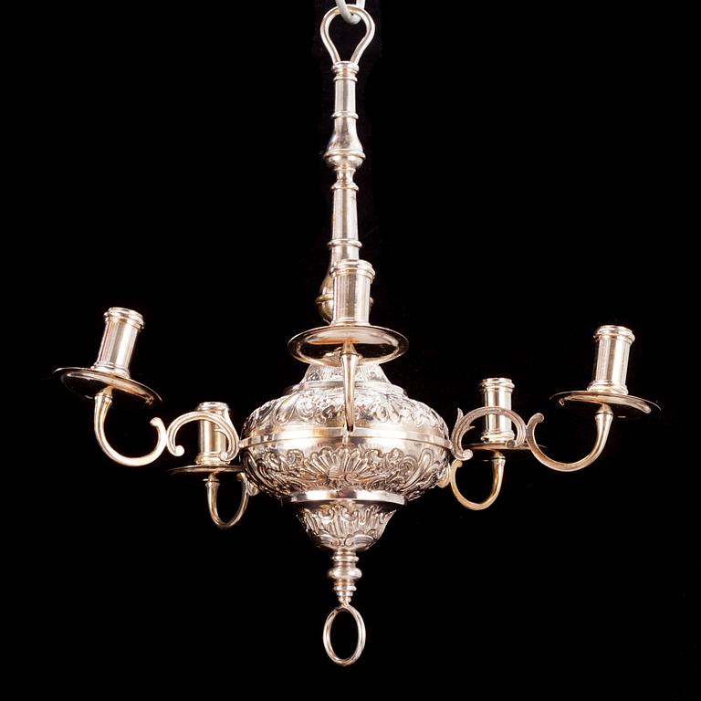 A silver plated chandelier.