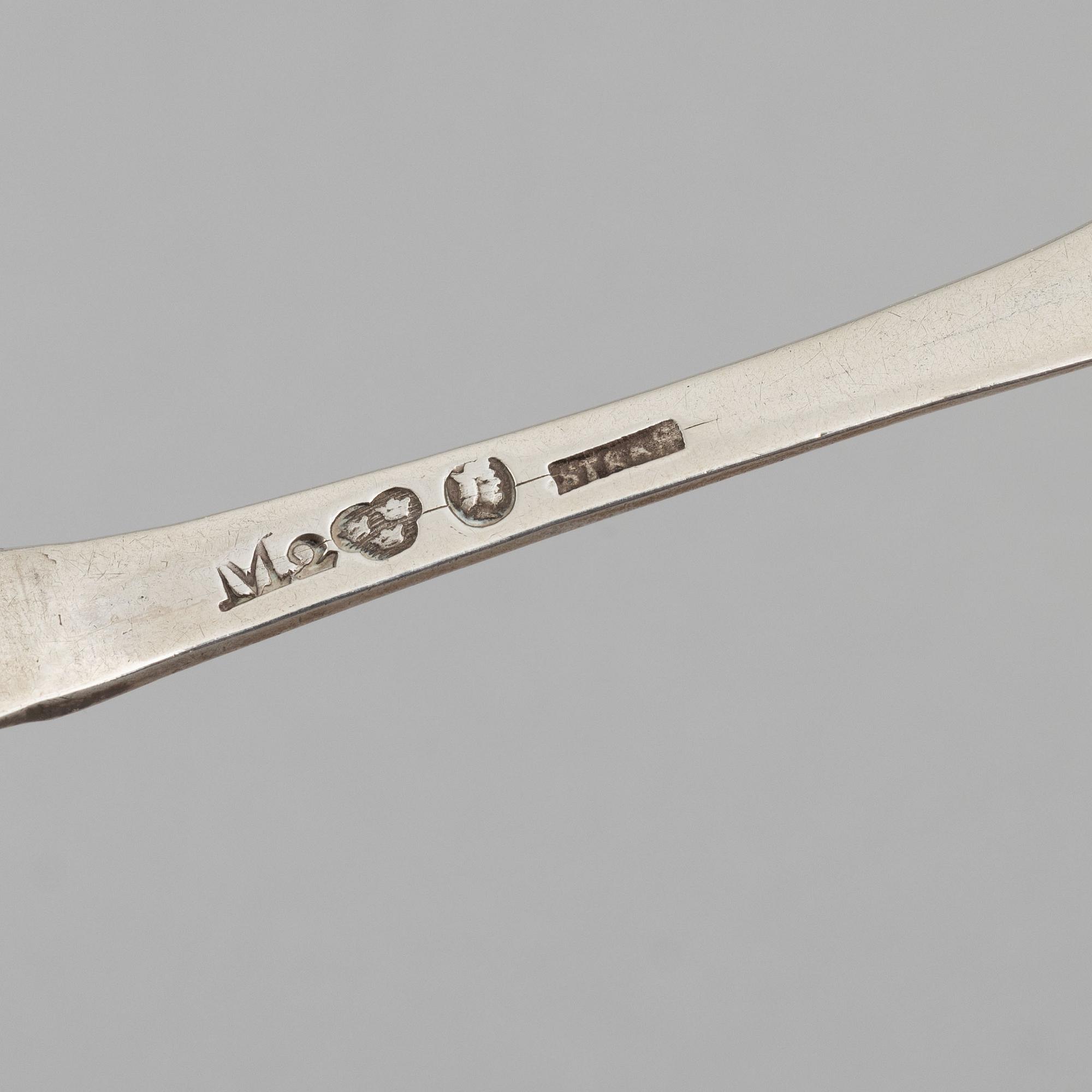 Skedar, 5 st, silver, bl a Stephan Westerstråhle, Västervik 1766.