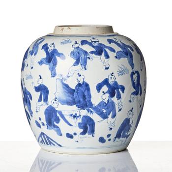 A blue and white 'boys' jar, Qing dynasty, Kangxi (1662-1722).