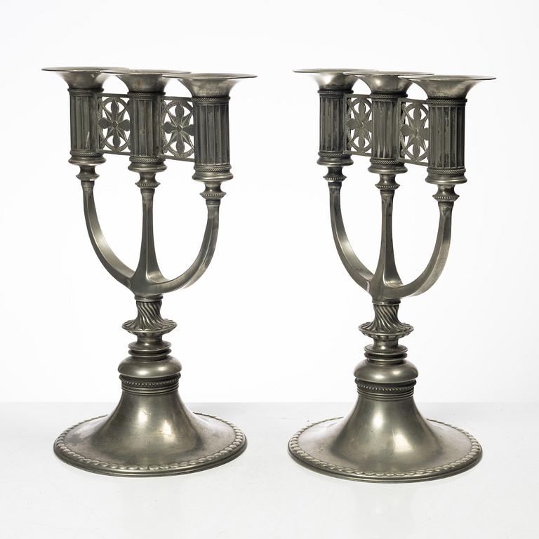 Ferdinand Boberg, candelabras, a pair, Old Santesson's Tin Foundry Stockholm.
