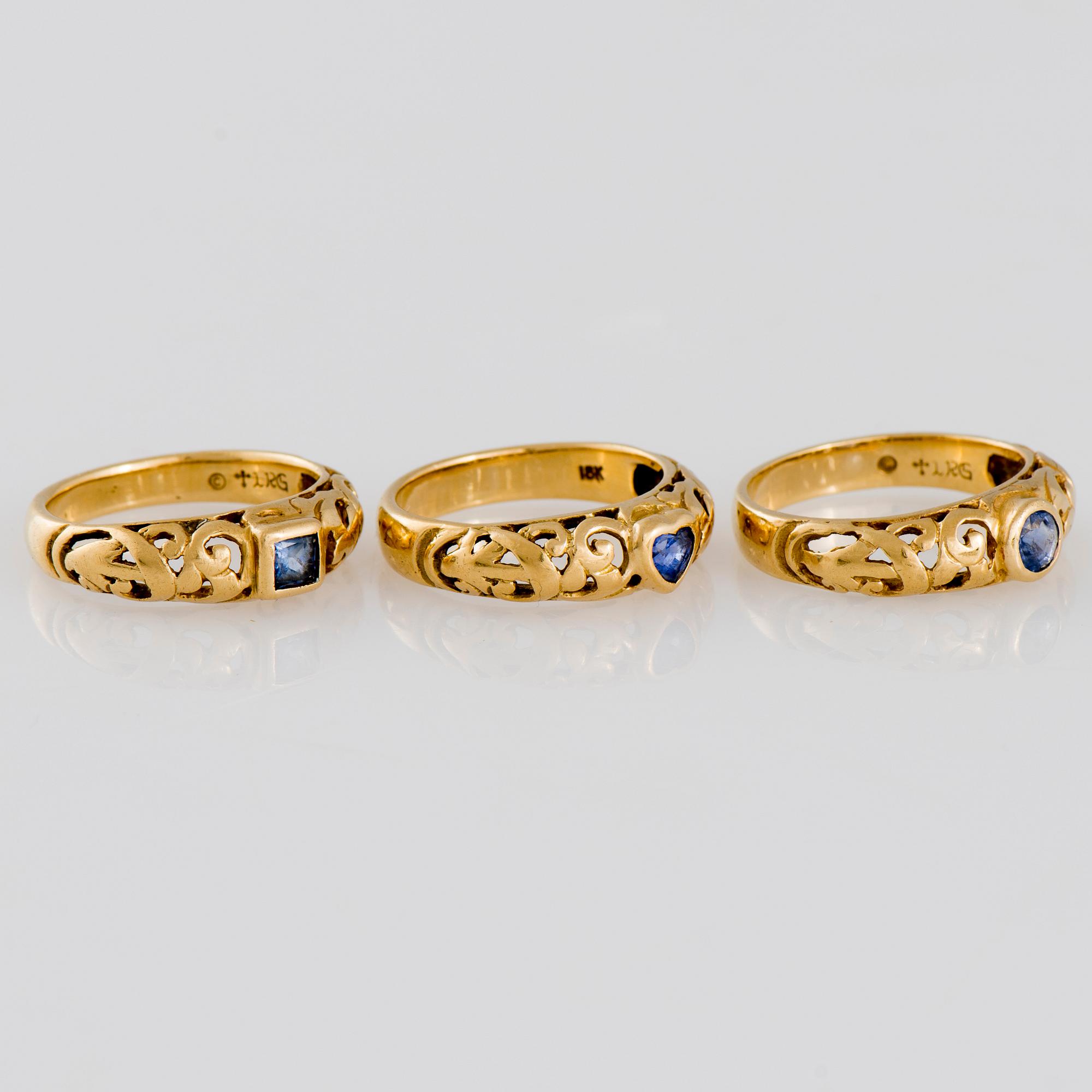 RINGAR, 3 st, safirer, 18K guld.