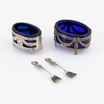 Two Gustavian style silver and glass salt cellars, including GEWE Malmö, 1961.