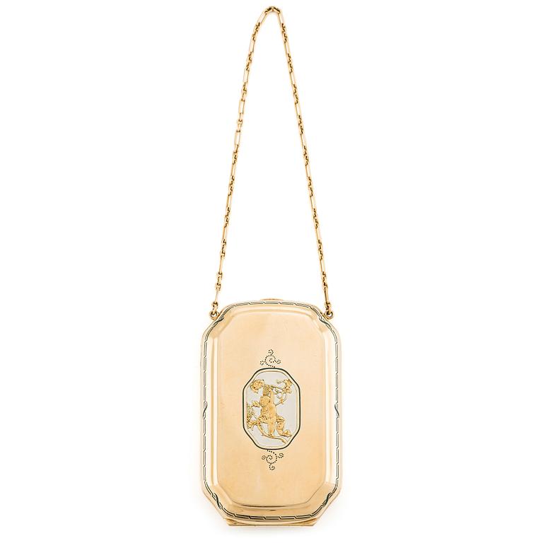 W.A. Bolin, aftonväska, "Minaudière", guld 18K och emalj, Stockholm 1920.