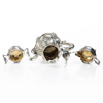 Coffee service, 3 pieces, silver, Rococo style, Gewe Silvervarufabriken Ab, Malmö 1976–78.