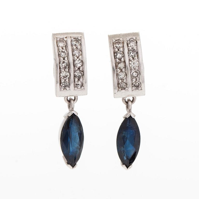 Earrings, 18K white gold with sapphires and small diamonds.
