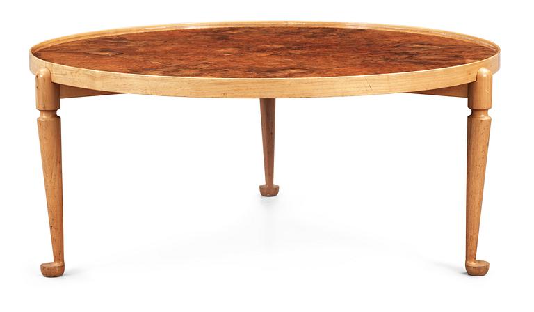 A Josef Frank walnut and burrwood sofa table, model 2139.