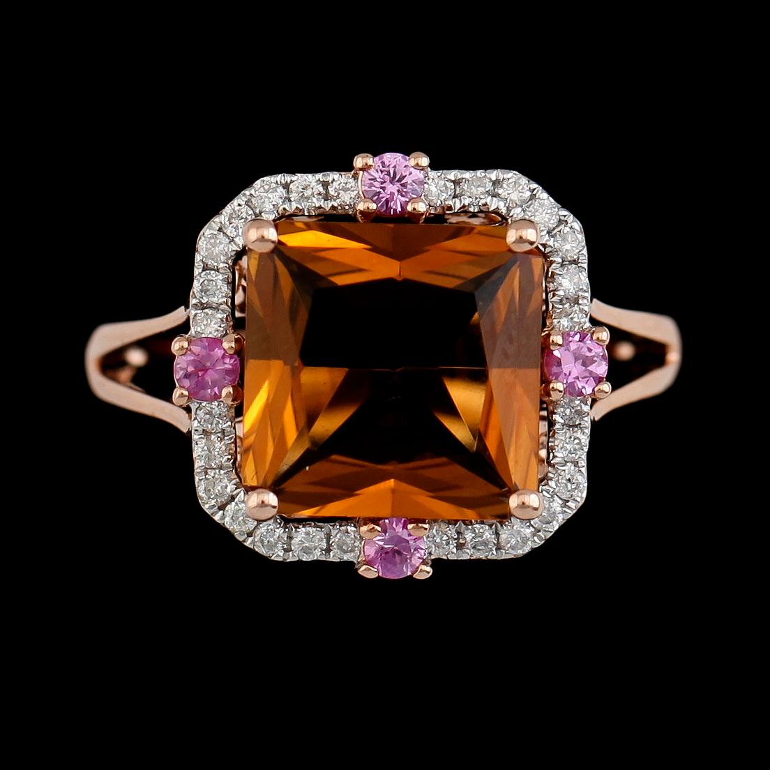 RING, 14K roséguld, briljantslipade diamanter och andra ädelstenar. Vikt ca 4 g.