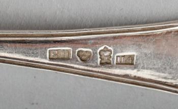 DESSERTSKEDAR, 12 st, silver, Emanuel Holmberg, Karlskrona 1840/50-tal. Vikt ca 248 g.