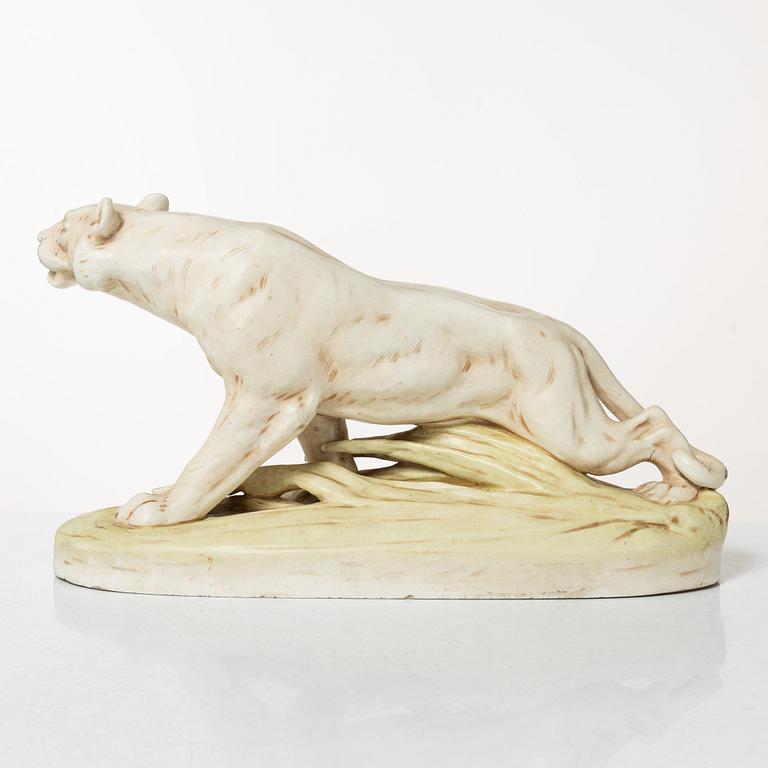 Otto Jarl, a porcelain figurin of a tiger, probably from Royal Dux, Germany.