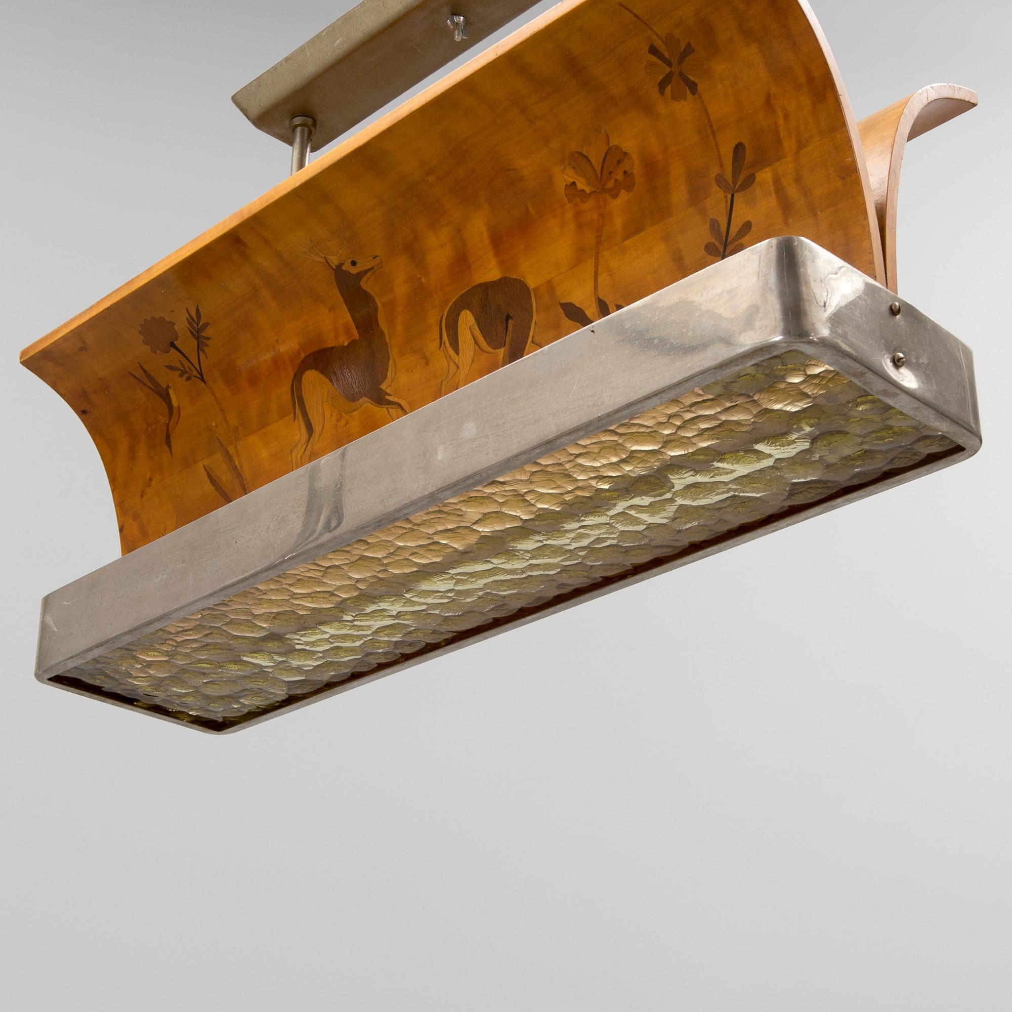 An art deco inlay ceiling light, probably Mjölby Intarsia, 1930's/40's.