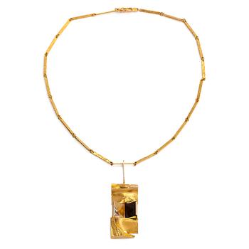 Björn Weckström, a 14K gold necklace, 'Janus', with smoky quartz and rock crystal for Lapponia 1969.