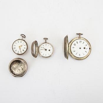 A set of three different 18th/19th century silver pocket watches.