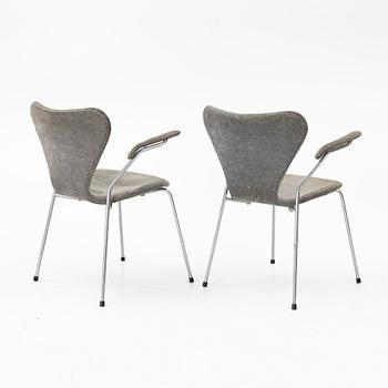 Arne Jacobsen, four 'Series 7' armchairs, Fritz Hansen, Denmark, 1990.