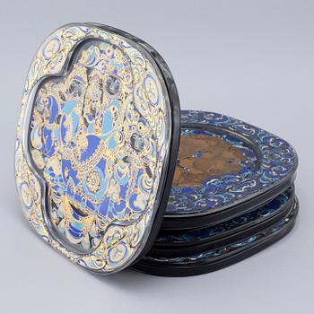 Five glass plates, designed by Bjørn Wiinblad for Rosenthal Studio Linie, 1970/80s.