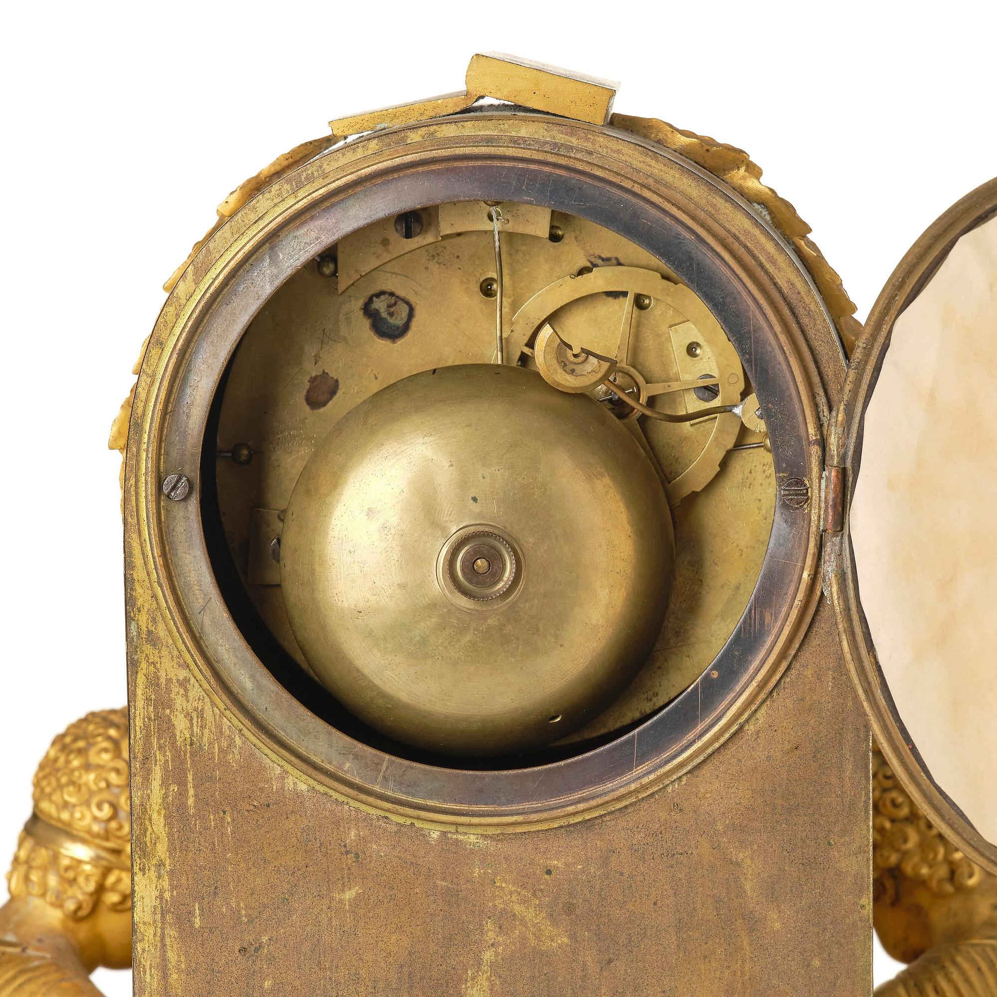 A French Empire ormolu mantel clock, early 19th century.