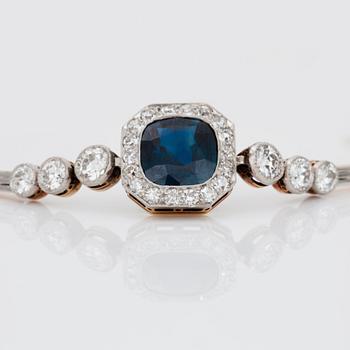 A sapphire, circa 2.50 cts, and diamond bracelet.