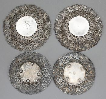 SKÅLFAT, 2+2 st, silver, Kina, 1900-talets början. Total vikt ca 189 g.