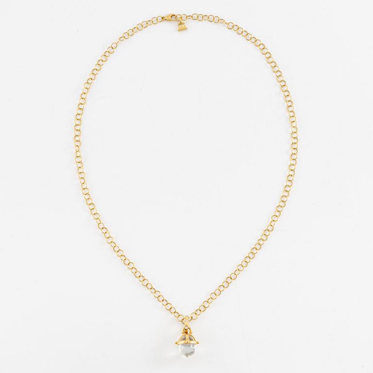 Pendant with chain in 18K gold featuring rock crystal and round brilliant-cut diamonds, Temple St Clair.
